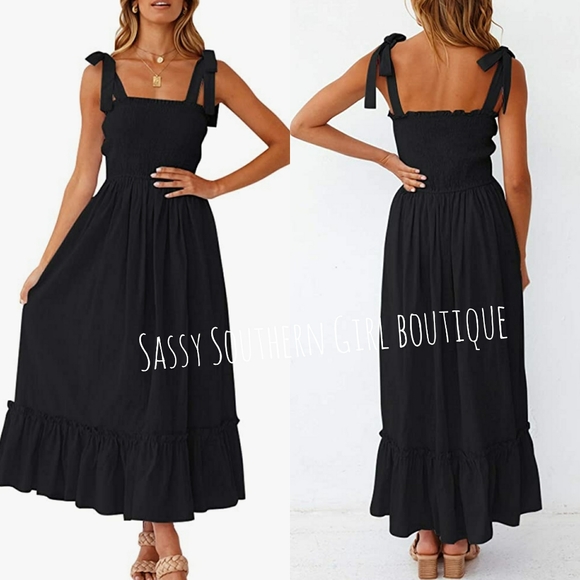 Sassy Southern Girl boutique Dresses & Skirts - 🆕⭐ Boho black smocked tie strap maxi dress